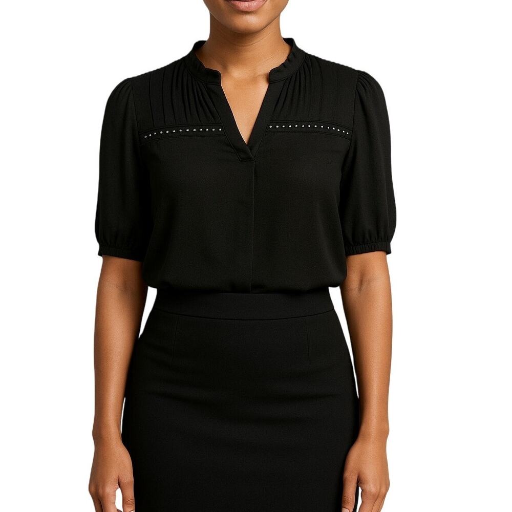 Trendy Black Studded Short Sleeve Blouse NWT – Sizes L & XL